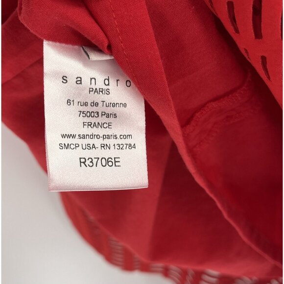SANDRO Women's Red Laser Cut Flounce Hem Sleeveless Fit & Flare Dress Size 1 SM - Picture 5 of 6